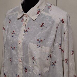 VTG 90s Floral Button Chore Shirt-Semi Sheer, Granny, Garden, Cottagecore-L/XL